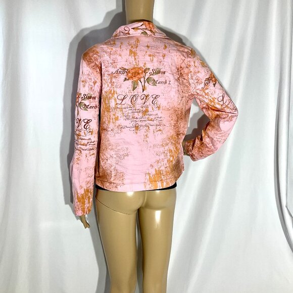 Pink Printed Sz S Button Up Jean Jacket Daniel Benjamin - Picture 5 of 12